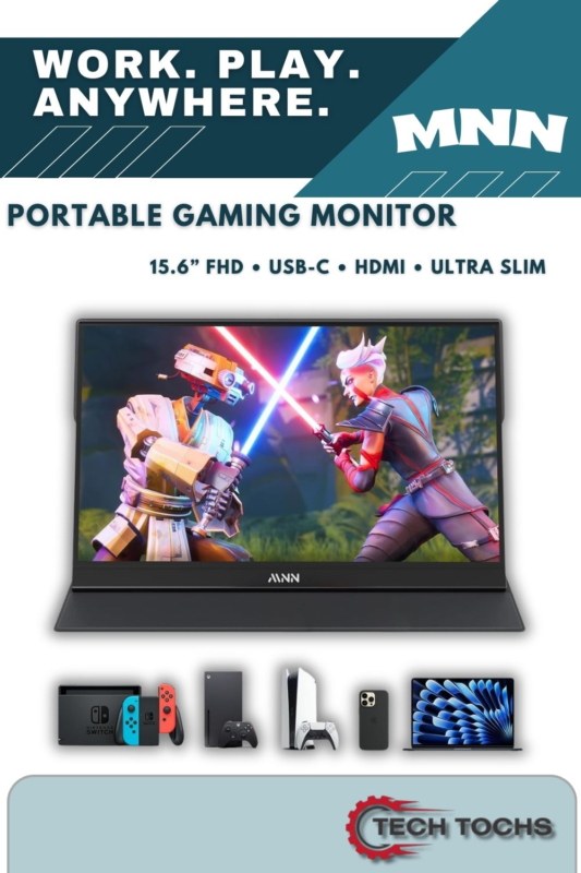 MNN 15.6-inch portable monitor Full HD 1080P with USB-C and HDMI connectivity for laptop and gaming