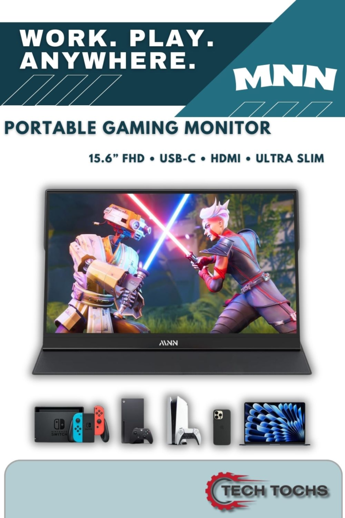 MNN 15.6-inch portable monitor Full HD 1080P with USB-C and HDMI connectivity for laptop and gaming